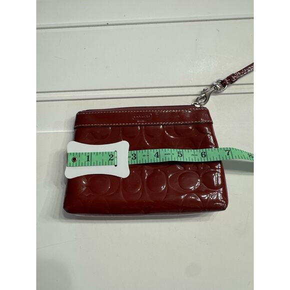 Coach Wristlet Wallet Signature Patent Gloss Red Raised Logo Coin Purse - Picture 6 of 6